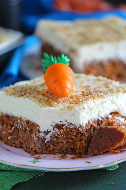 Carrot Cake Poke Cake with Cream Cheese Frosting.