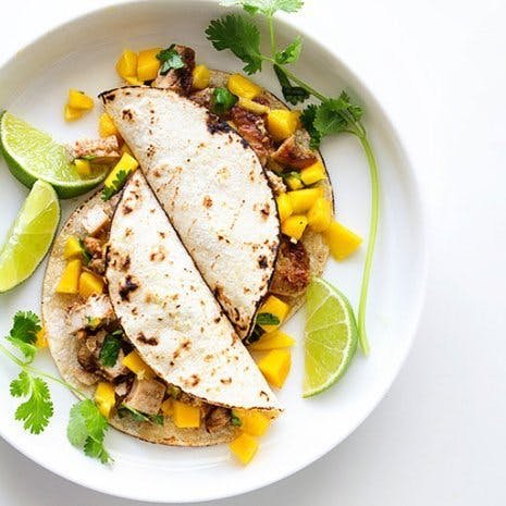 Caribbean chicken tacos.