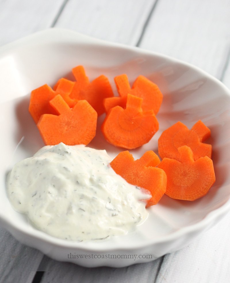 Halloween Pumpkin Carrots with Ranch Yogurt Dip