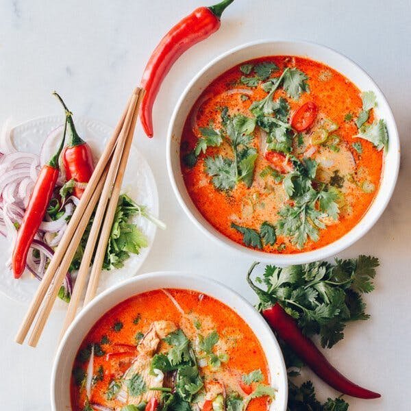 Healthy coconut curry noodle soup.