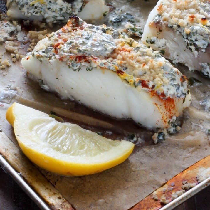 Lemon, garlic and herb baked cod.