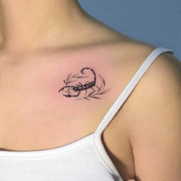 Realistic Scorpion Collarbone Tattoo.