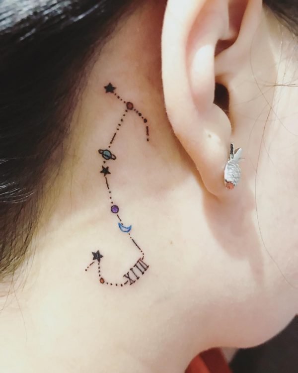 Scorpio Constellation Behind the Ear Tattoo.