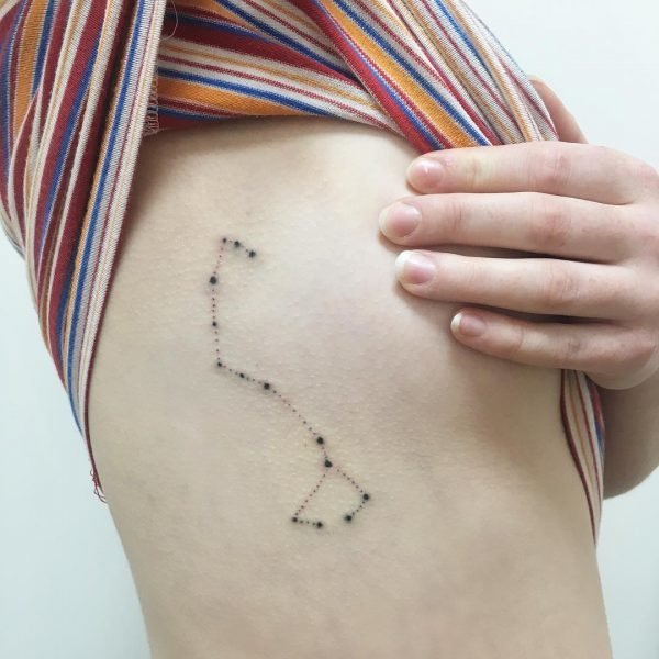Scorpio Constellation Handpoked Side Boob Tattoo.