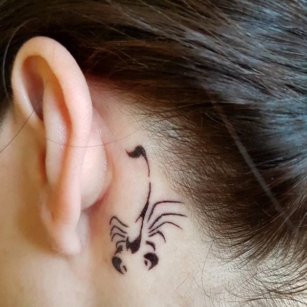 Scorpio Scorpion Behind the Ear Tattoo.