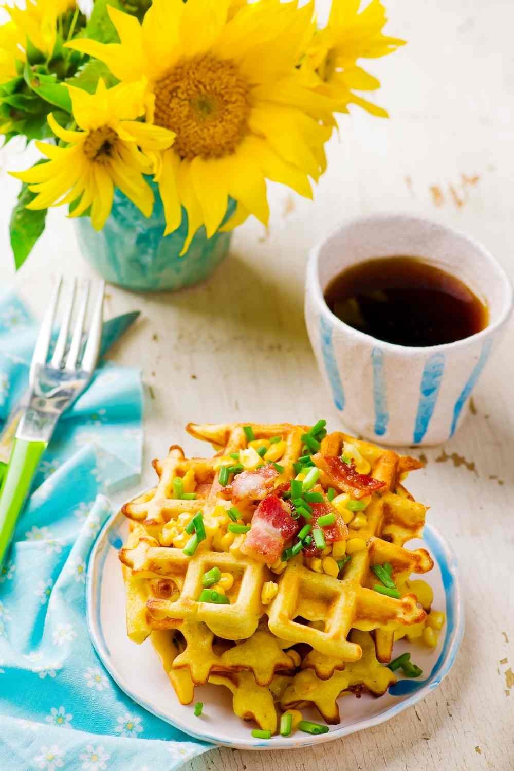 Mochi Waffles with Tempeh Bacon