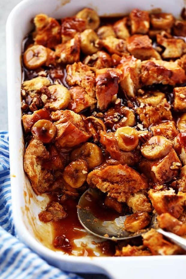 Overnight Caramel Banana French Toast with Caramel Syrup