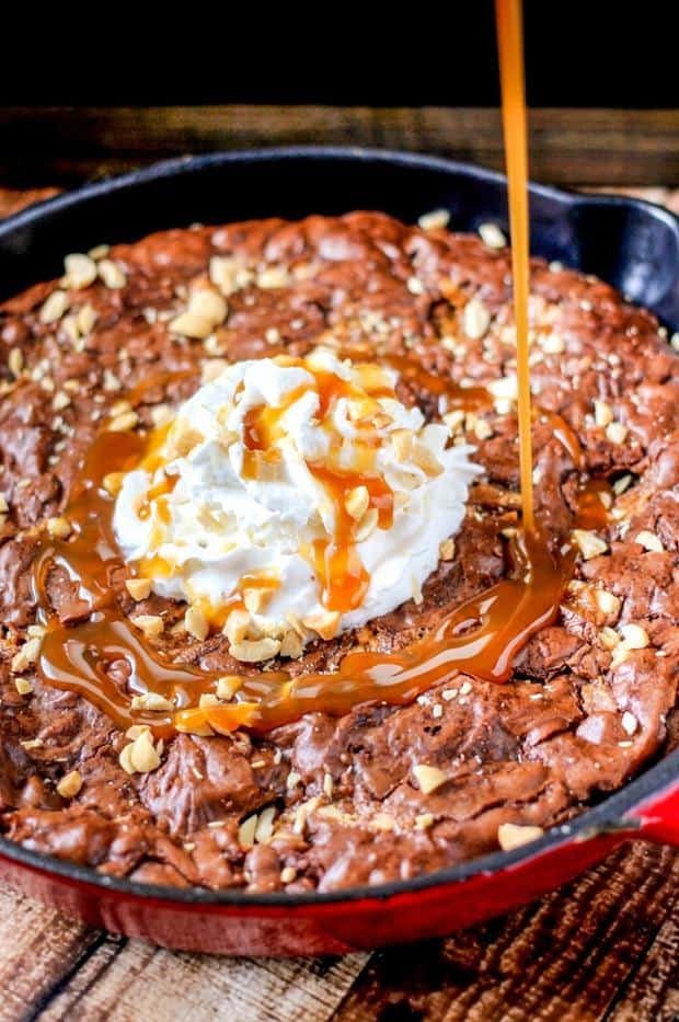 Snickers Skillet Brownies