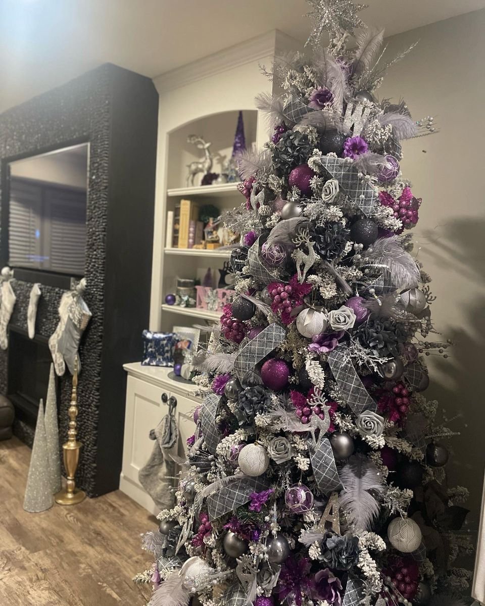 Purple gray and silver Christmas tree
