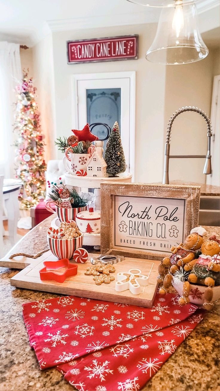 Christmas kitchen decor, tiered tray, tree