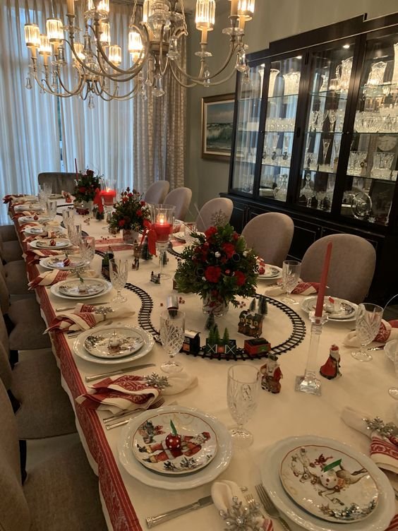Christmas table with moving train