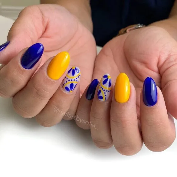 Blue and Bright Yellow with Floral Accents