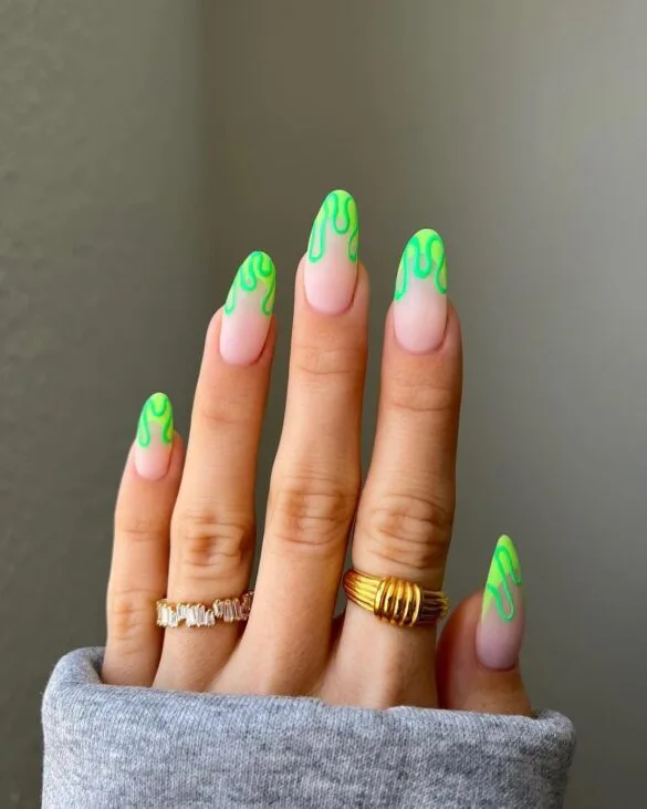 Neon Green Squiggly French Tips