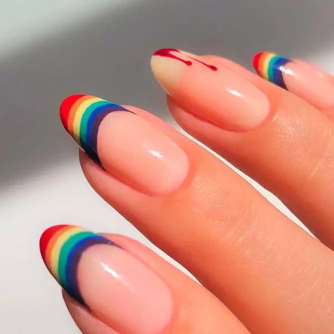 Rainbow French Tip Nail Designs