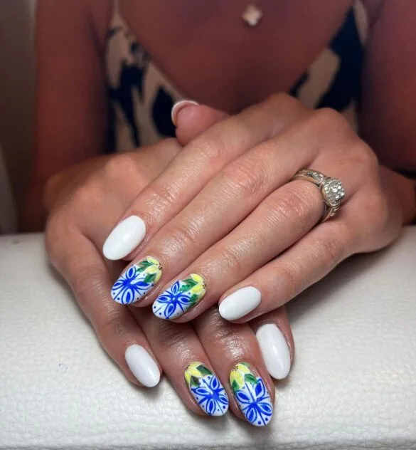 Tile Nails with Yellow Florals
