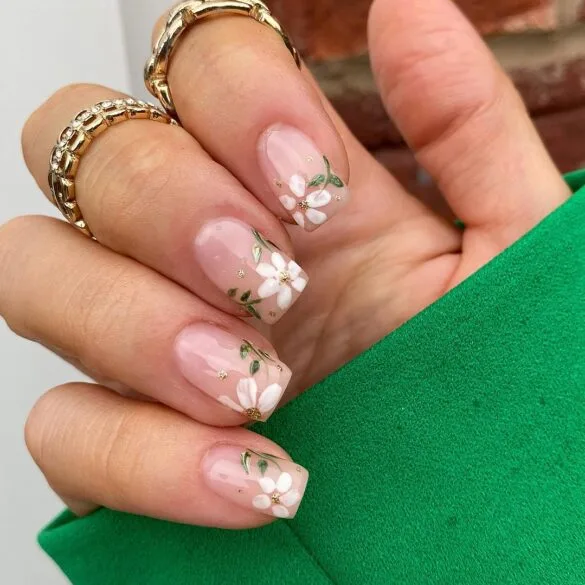 White Florals with Marble Leaves