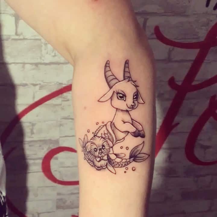 Cartoon-like Capricorn Tattoo
