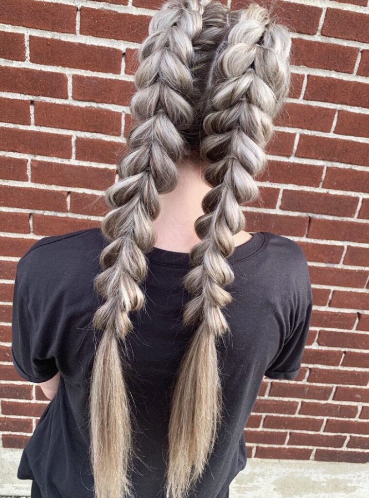 Long Blonde Highlighted Bubble Braids