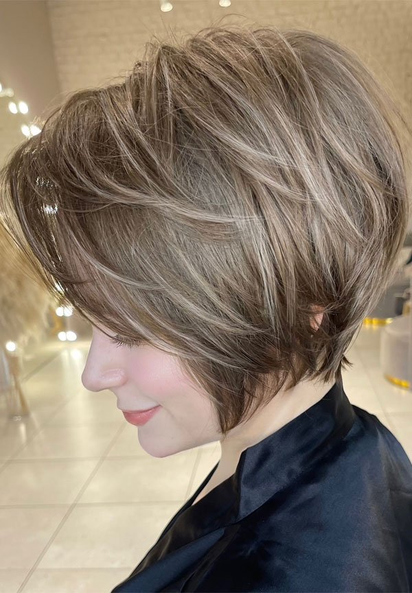 Soft Brunette Bixie with Feathered Layers