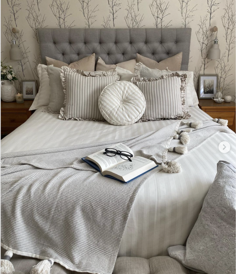 Beige Wall Mural For Grey Bed