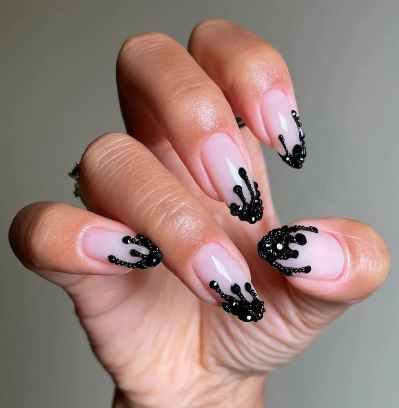 Black 3D Blood Drip Nail Design