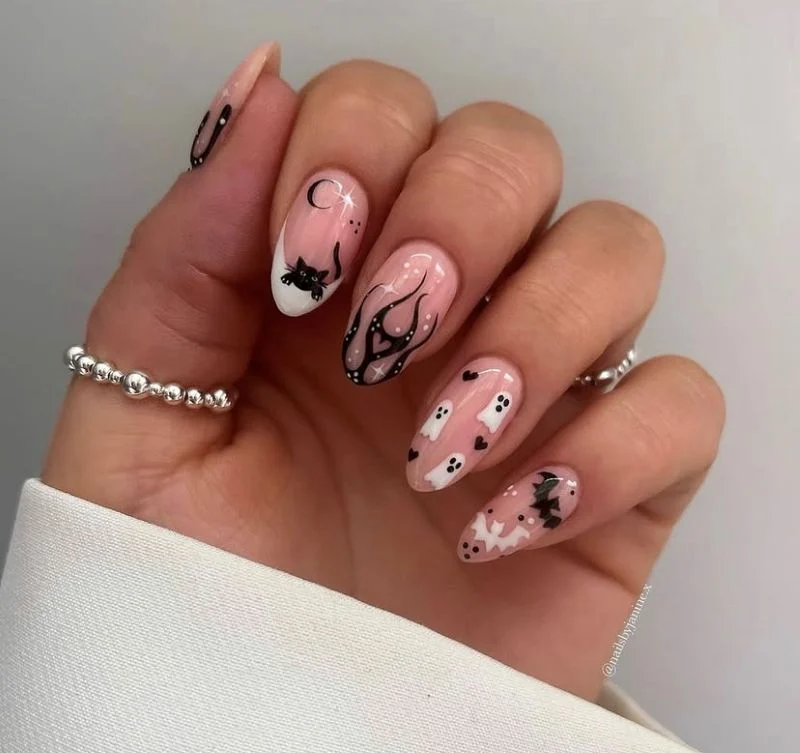 Black and White Halloween Nail Design
