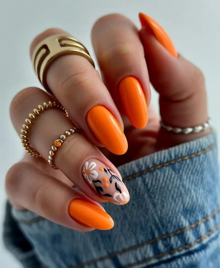 Bright Orange with Floral Accents