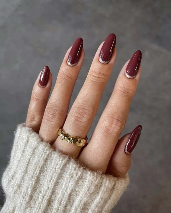 Burgundy Reverse French Fall Nails