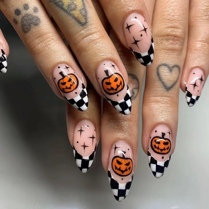 Checkerboard French Tip Halloween Nails
