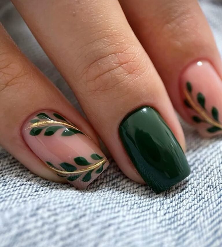 Dark Green with Leaf Designs