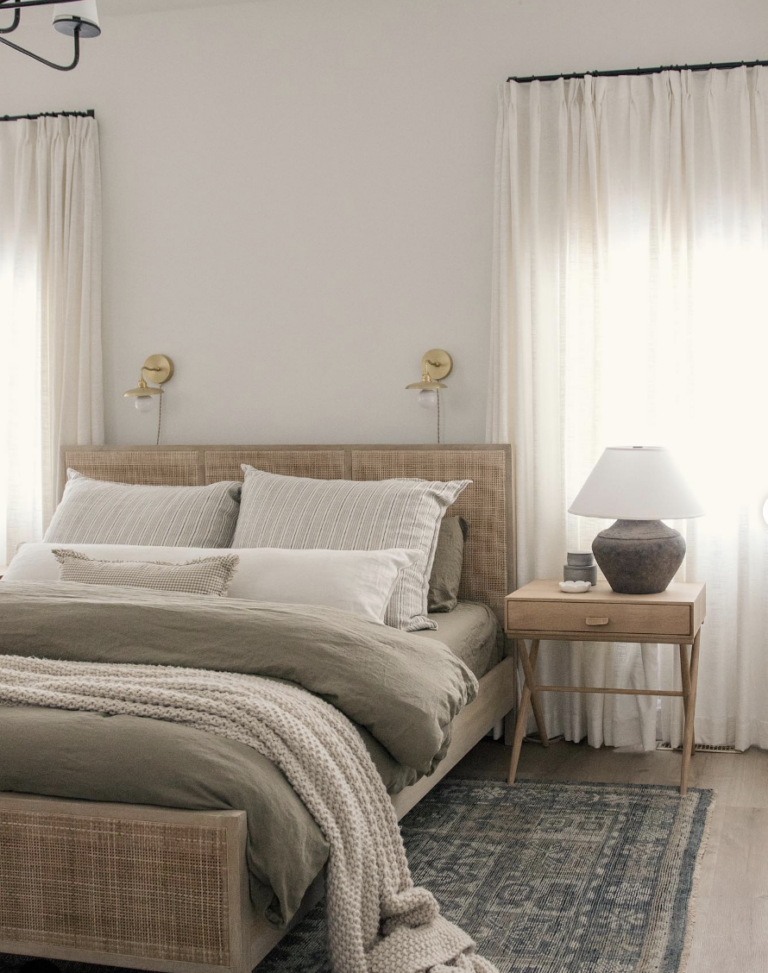 Grey Rug And Wooden Bed