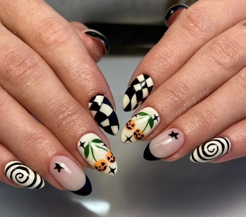 Jack-o’-lantern Cherry Nail Design
