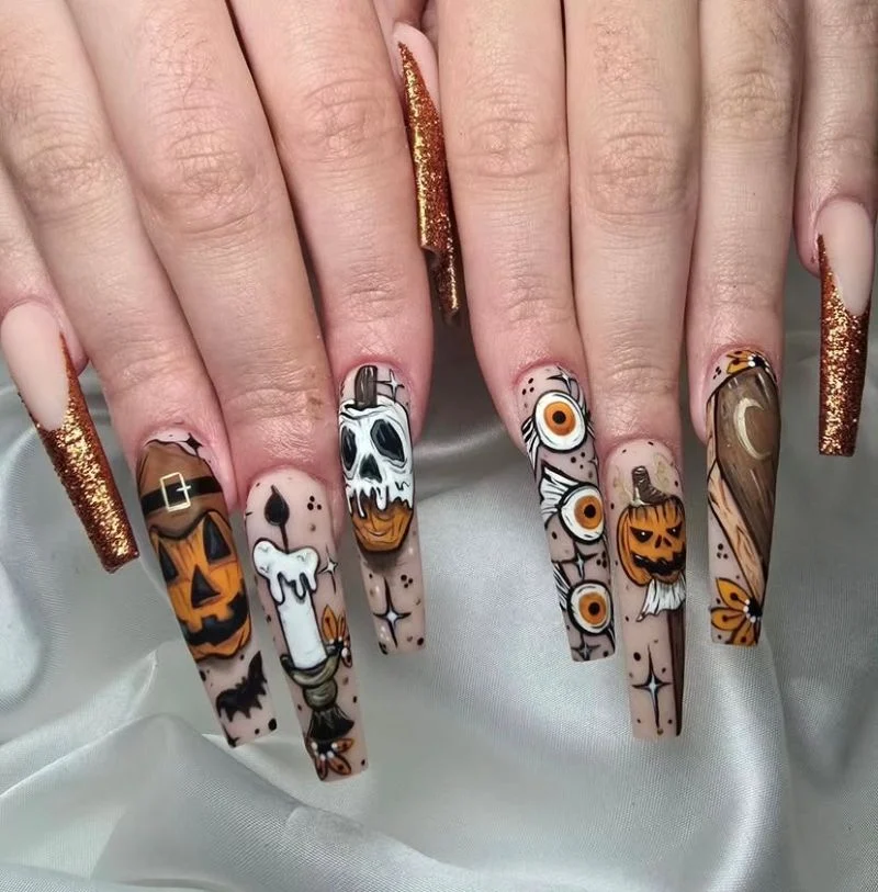 Long Coffin Halloween Nail Art Designs