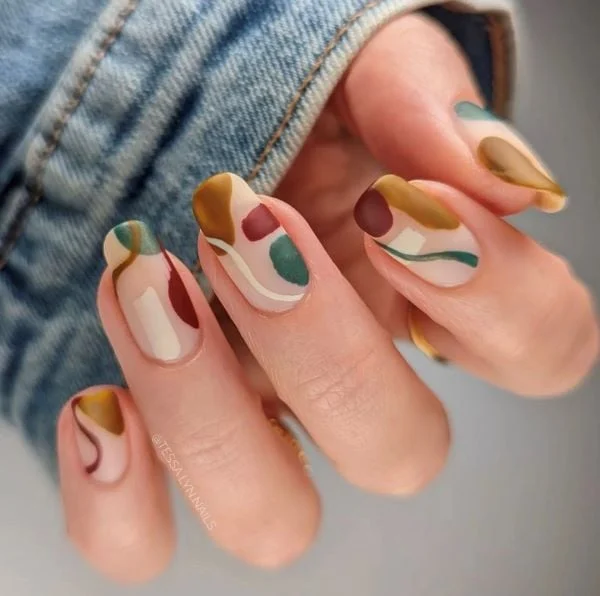 Matte Abstract Nail Design