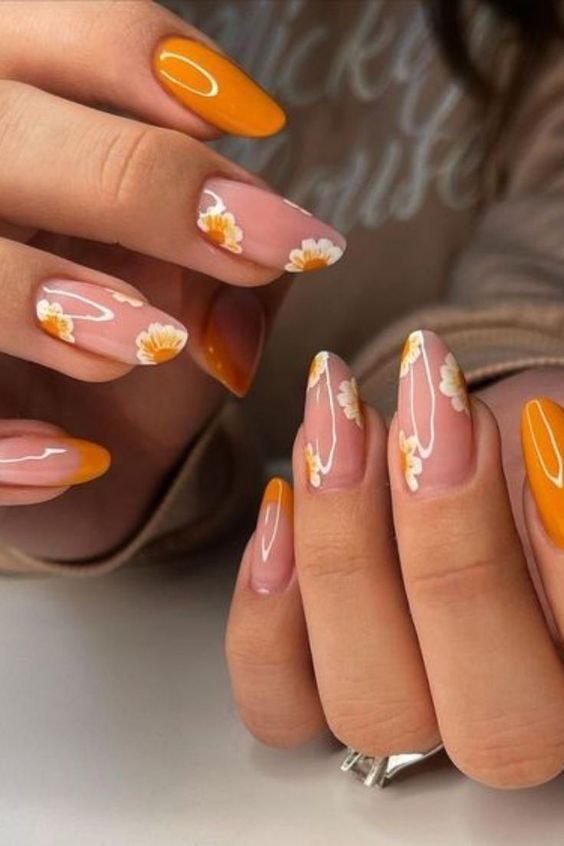 Mid-Tone Orange with Daisy Flowers