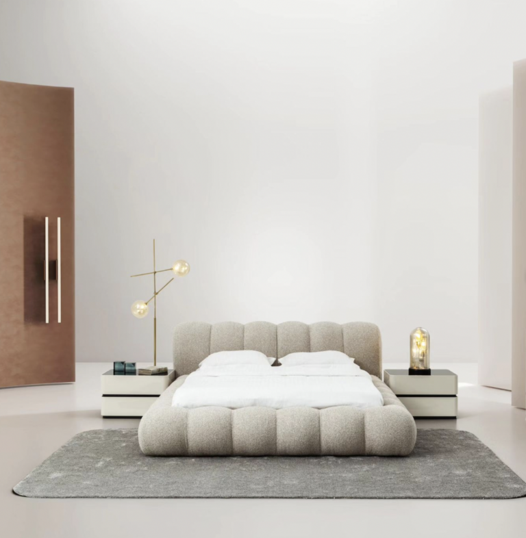 Modern Cushioned Bed With Grey Carpet