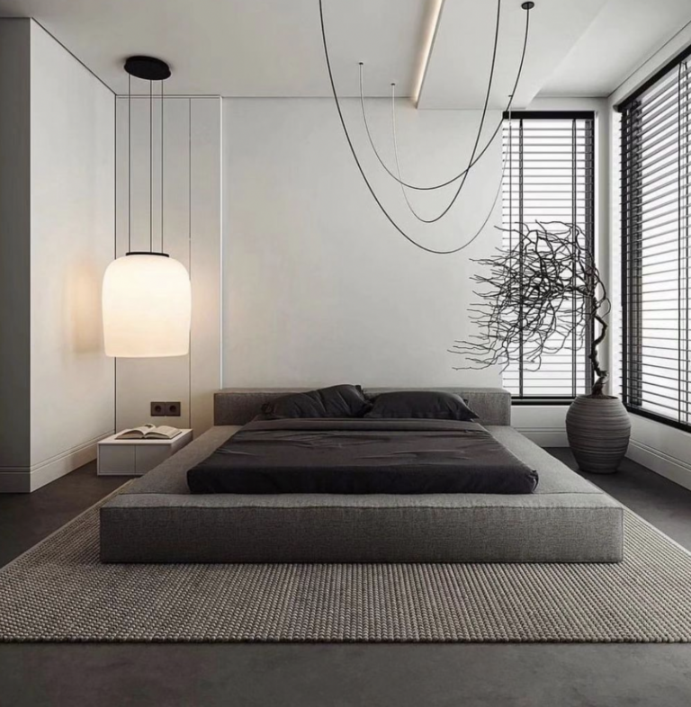 Modern Sleek Bedroom With Rug Underneath Bed