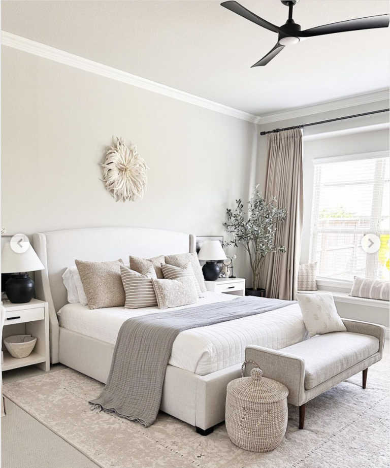 Neutral Bedroom Decor With Rug Under Bed