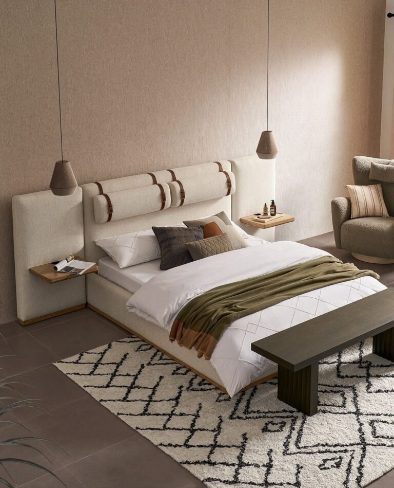 Neutral Color Bedroom With Bed Carpet