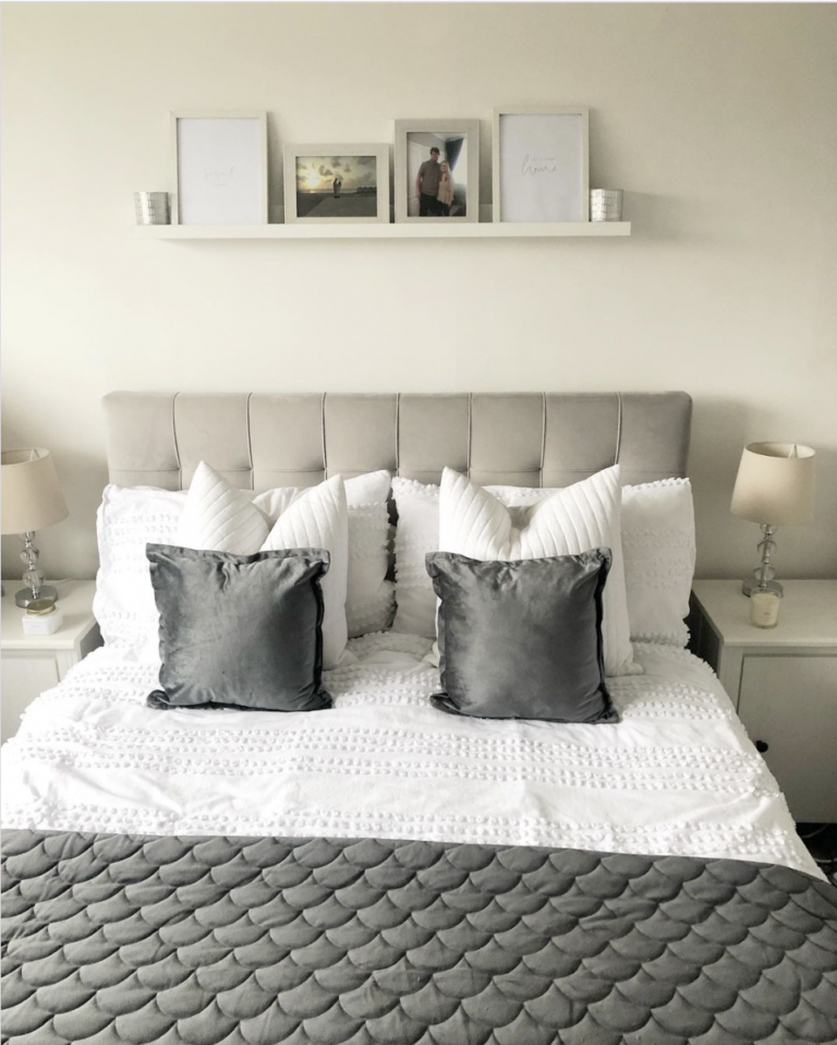 Neutral Color Palette Bedroom With Dark Grey Bedding Ideas
