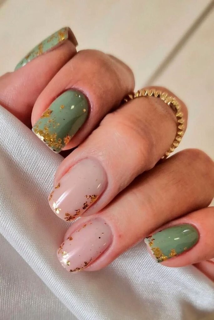 Sage Green and Nude Base with Gold Foil Touches