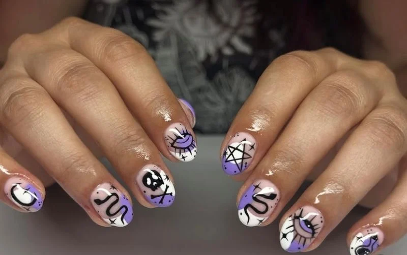Short Purple Halloween Fingernail Designs