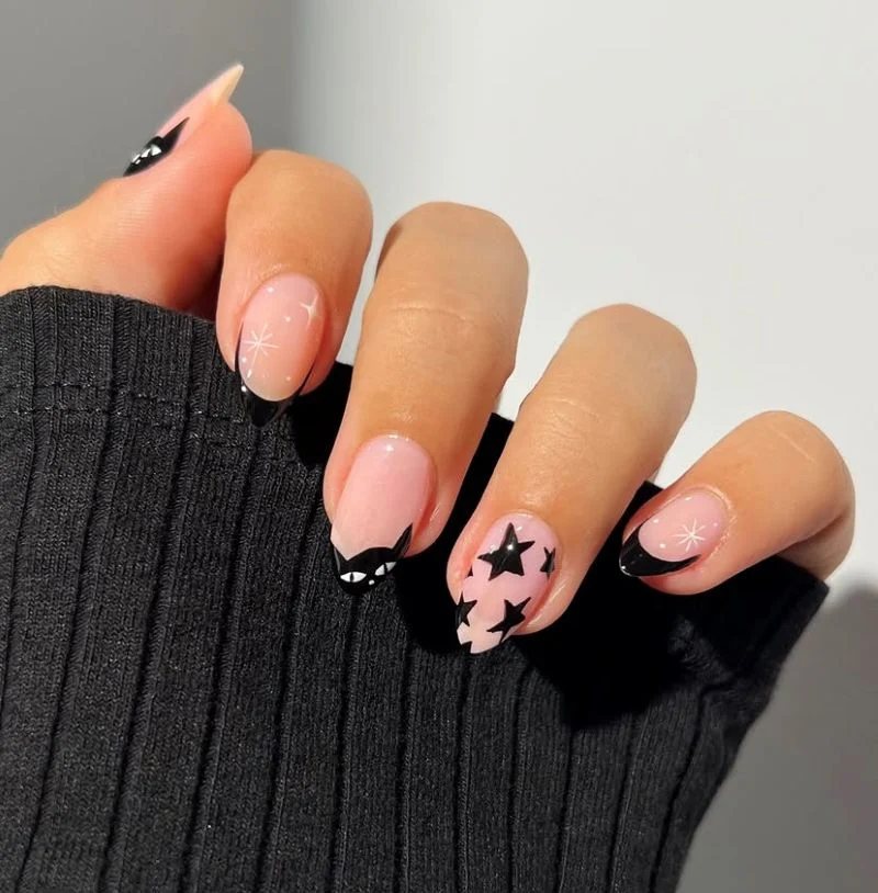 Simple Black Cat Nail Design