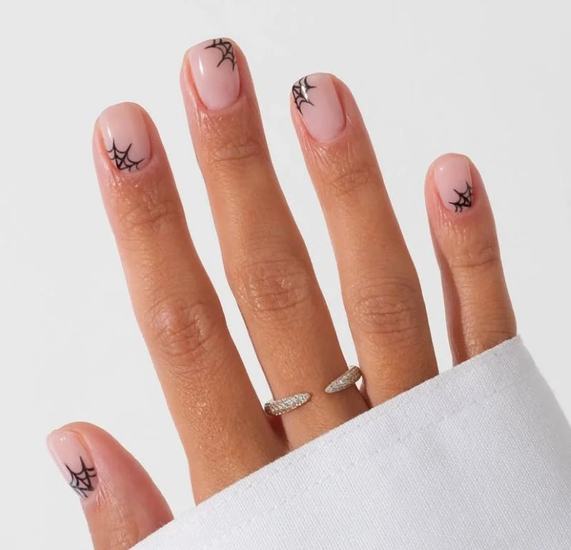 Simple Spiderweb Halloween Nails