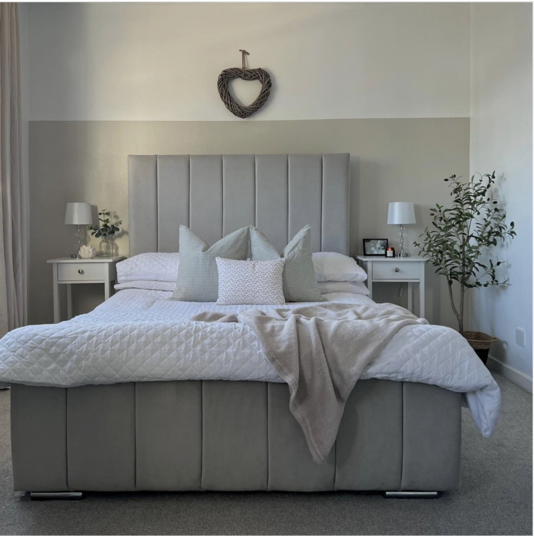 Small Bedroom With Grey Upholstery Bed