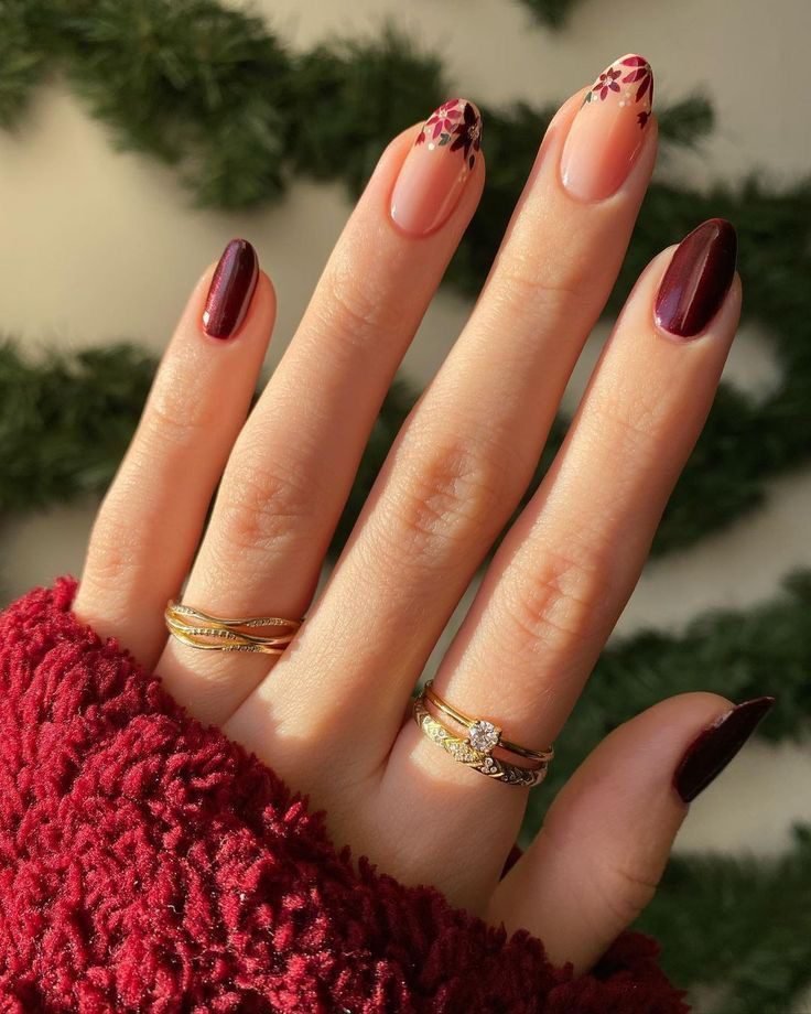 Solid Burgundy and Floral Details