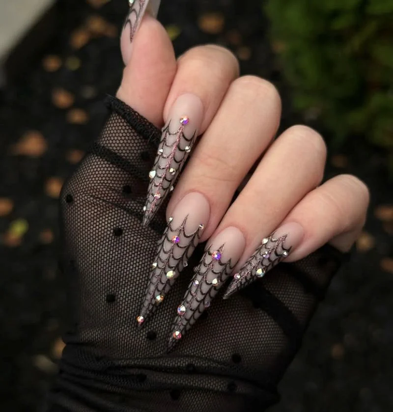 Spider Web Stiletto Nails