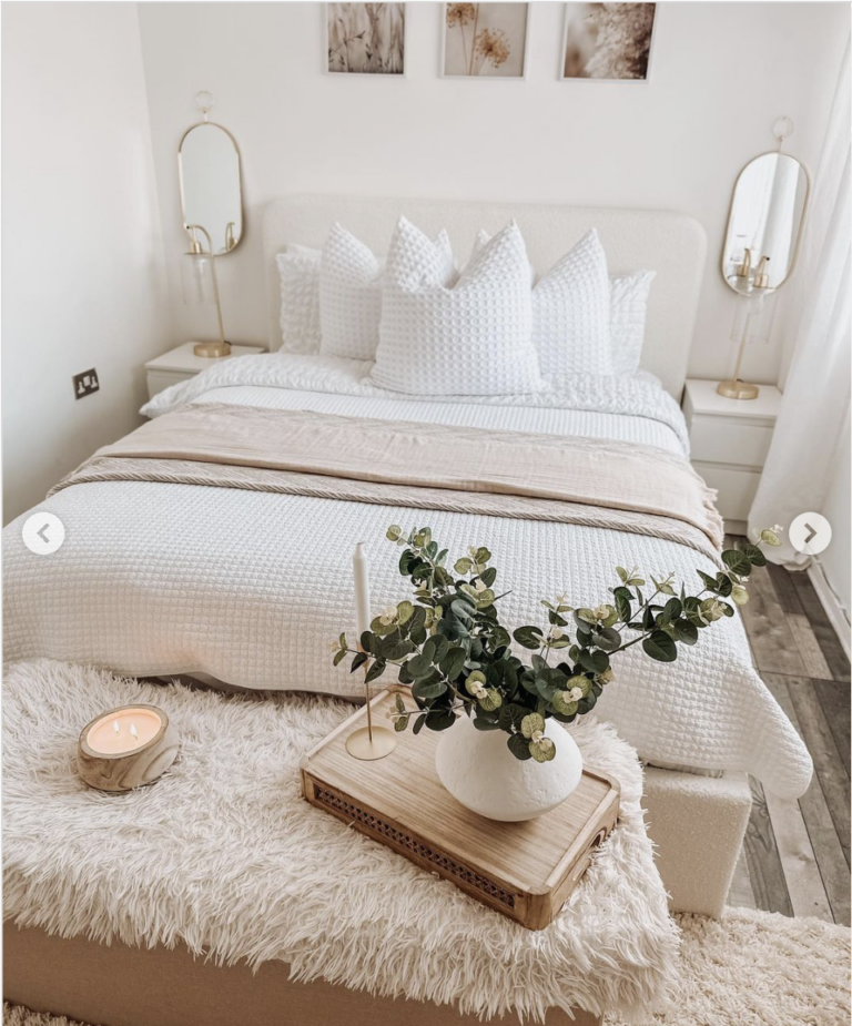 White Bedroom With Rustic Pallet Wood Flooring