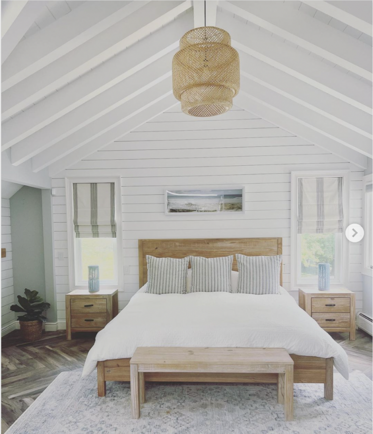 White Boho Bedroom With Wooden Furniture