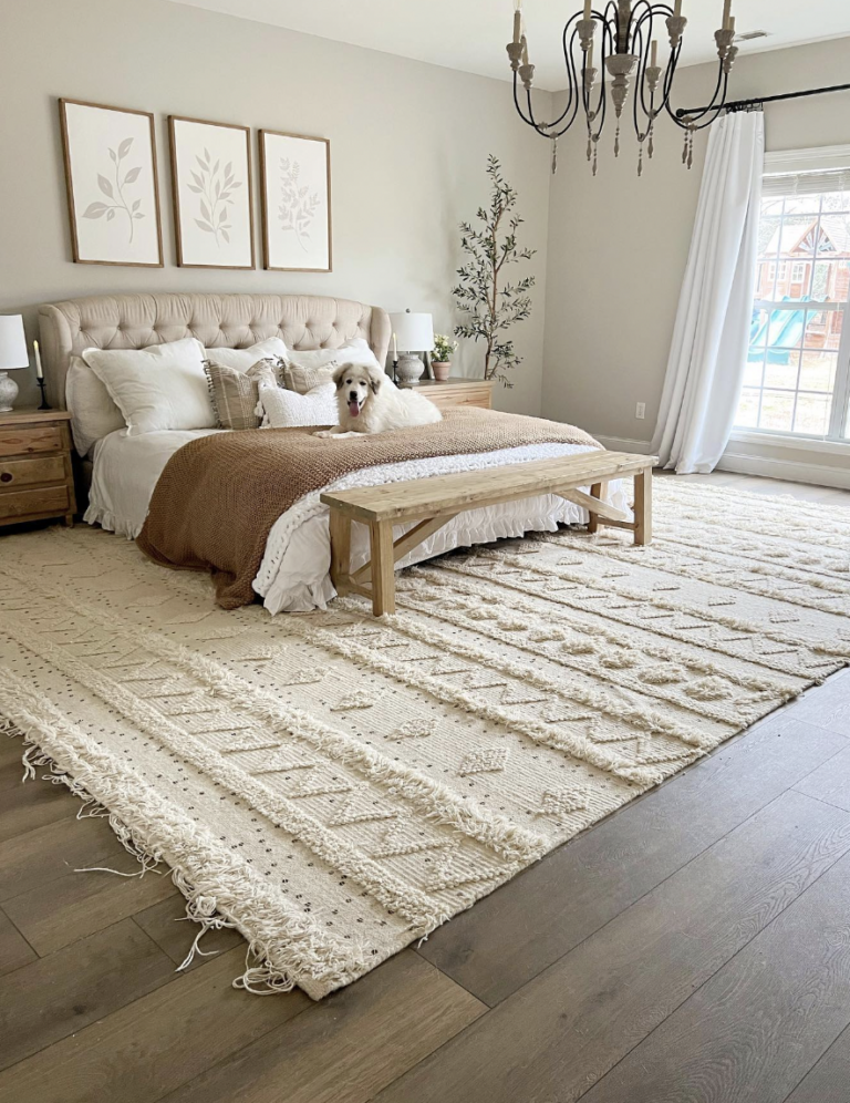 White Boho Theme Rug For Bedroom